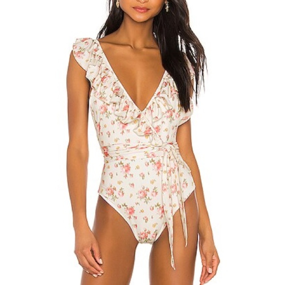 LoveShackFancy Floral Ruffle One Piece Swimsuit